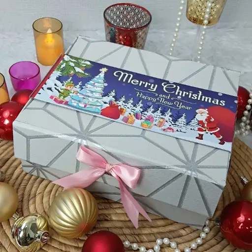 Gift Box |Rigid  foldabel box | Gift Hamper Boxes For Packaging, Satin Ribbon Hamper Boxes | Gift Cardboard Box Empty Gift Hamper Box Reusable Gift Boxes | Foldabel Box | SIZE 10x8x4 inches / 7028 Chritsmass